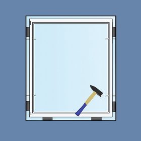 Схема установки окна - установка по углам рамы крепежных элементов.
